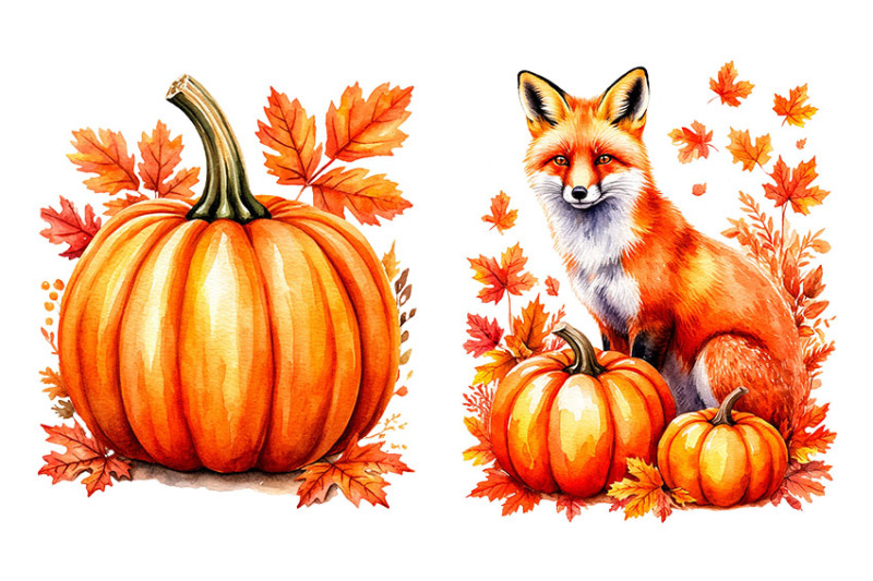fox-with-orange-pumpkin-and-autumn-leaves-png