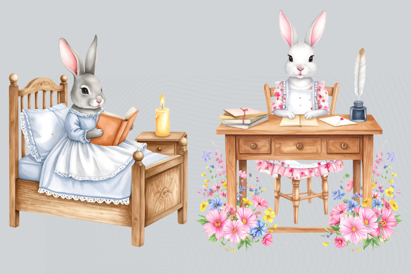 rabbit-with-balloon-amp-flowers-clipart-pack