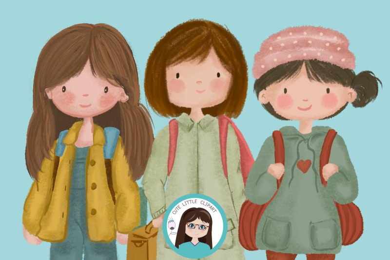 back-to-school-watercolor-girls-clipart-bundle