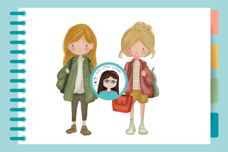 back-to-school-watercolor-girls-clipart-bundle