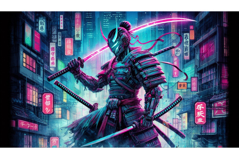 cyberpunk-samurai-neon-katana
