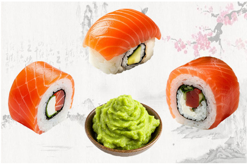 japan-tempura-sushi-rolls-sauce-fan-teapot-carp-png