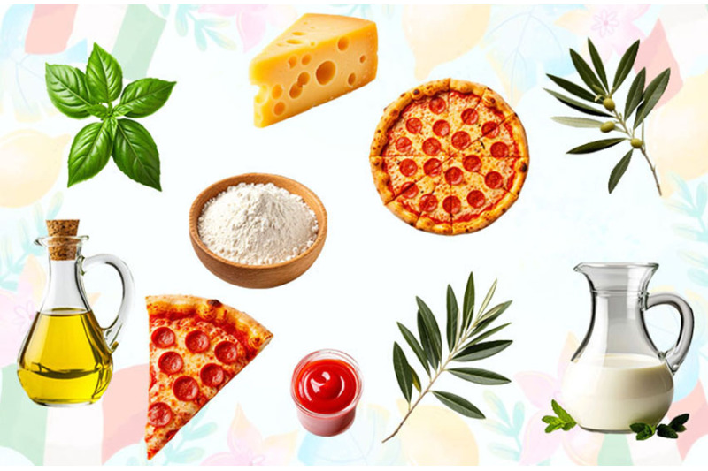 pizza-set-pizza-cheese-flour-milk-ketchup-olive-oil