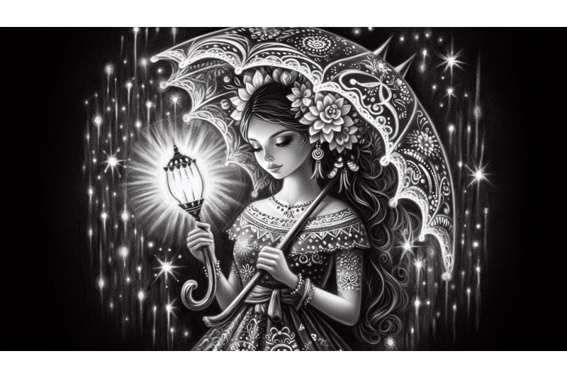 charcoal-girl-glowing-umbrella