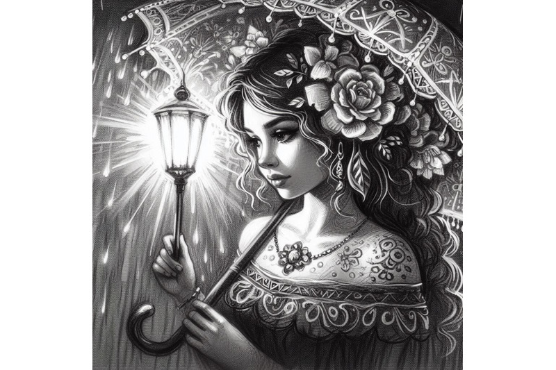 charcoal-girl-glowing-umbrella