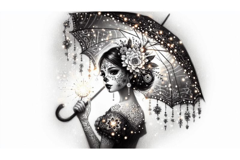 charcoal-girl-glowing-umbrella