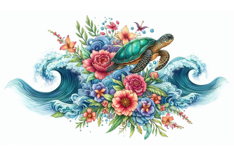 floral-turtle-and-wave