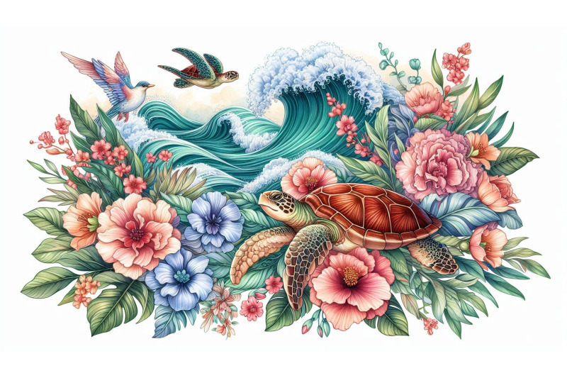 floral-turtle-and-wave
