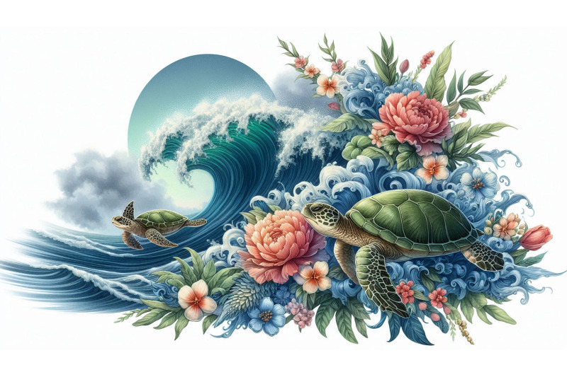 floral-wave-and-turtle