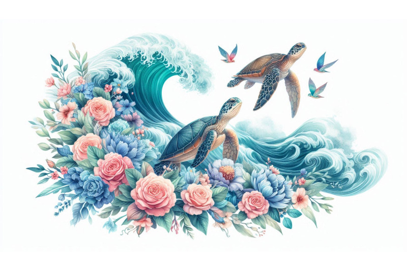 floral-wave-and-turtle