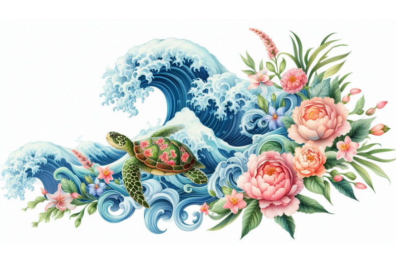 floral-wave-and-turtle