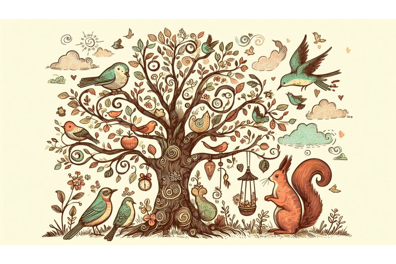 forest-animals-tree-sketch