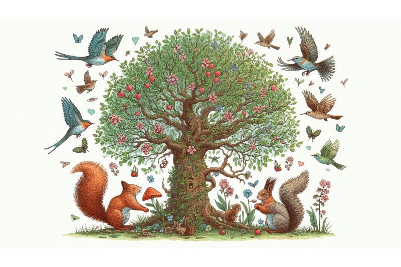forest-animals-tree-sketch