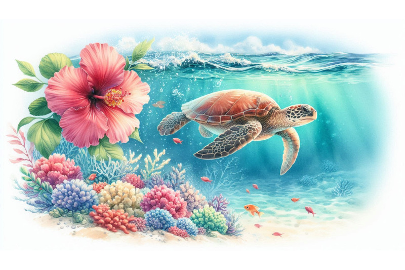 hibiscus-and-turtle
