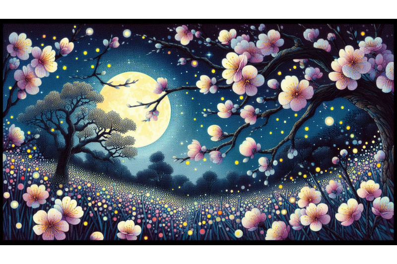 moonlight-blossoms-pointillism