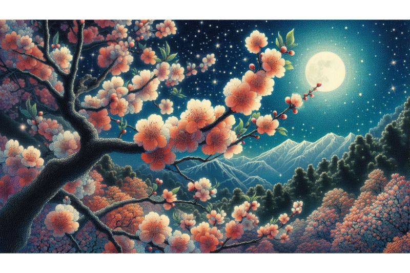 moonlight-blossoms-pointillism