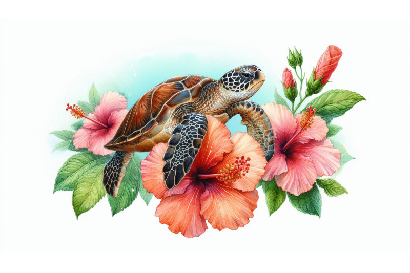 sea-turtle-and-hibiscus