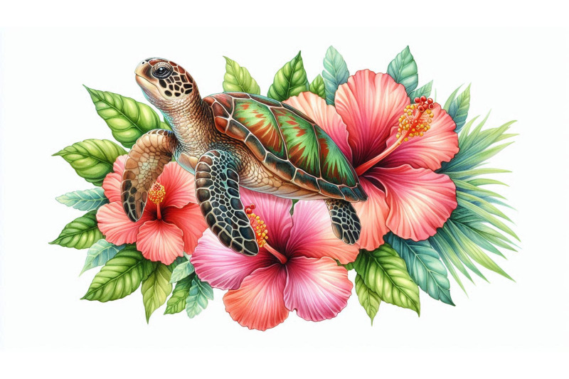 sea-turtle-and-hibiscus