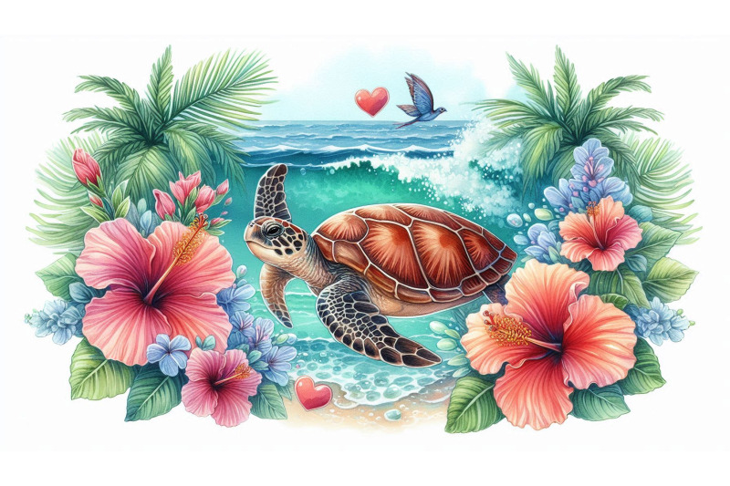 sea-turtle-and-hibiscus