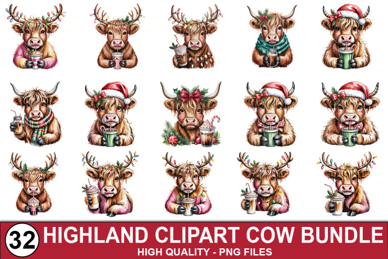 christmas-highland-cow-clipart-bundle