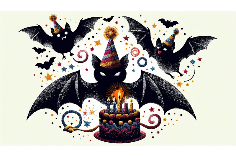birthday-bat-in-pointillism