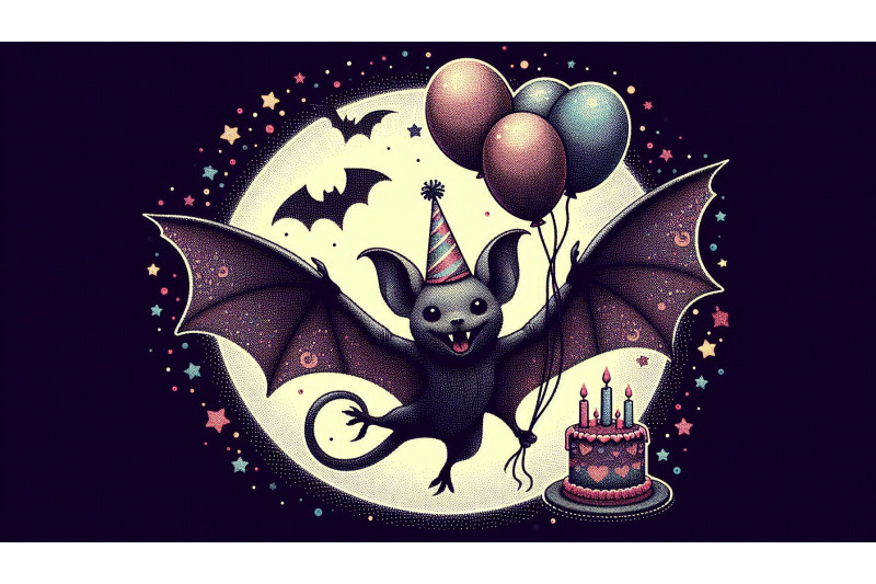 birthday-bat-in-pointillism
