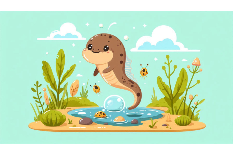 cartoon-tadpole-pond-vector
