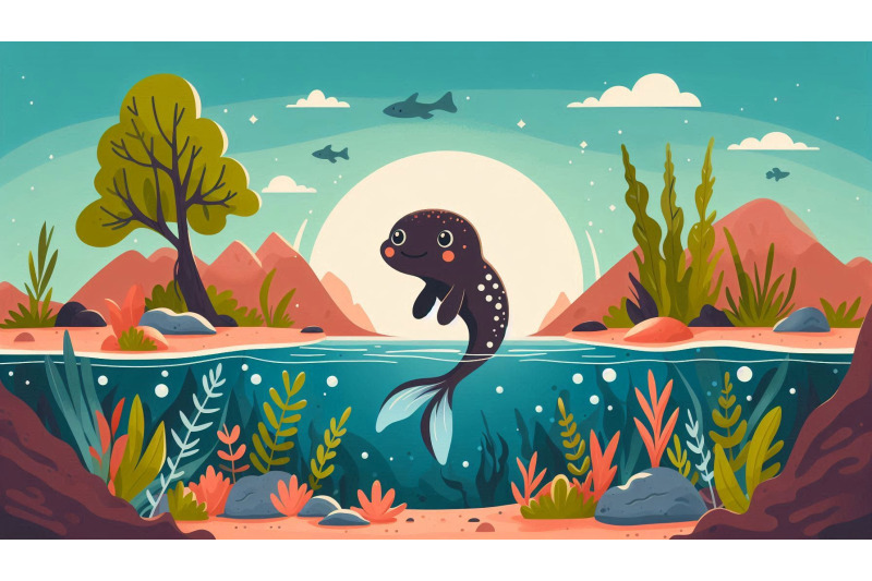 cartoon-tadpole-pond-vector