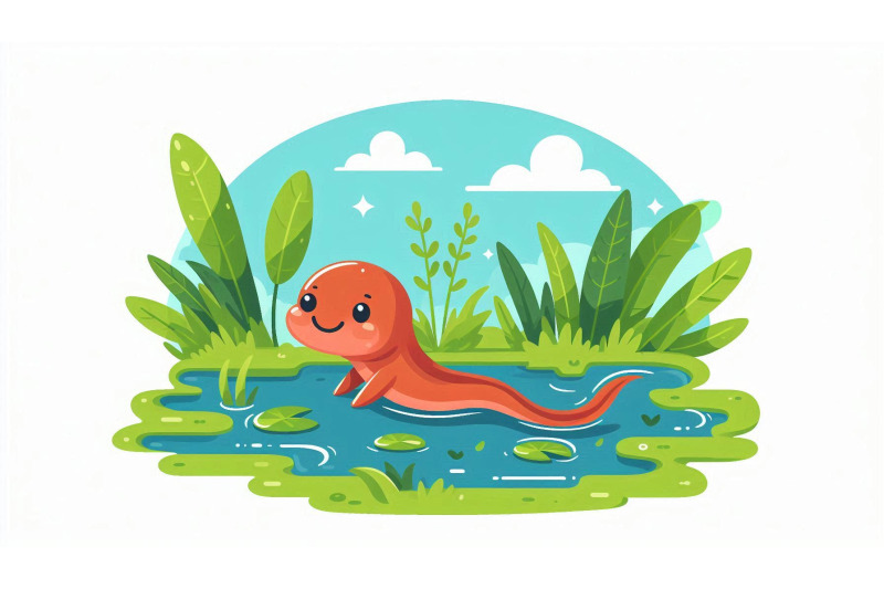 cartoon-tadpole-pond-vector