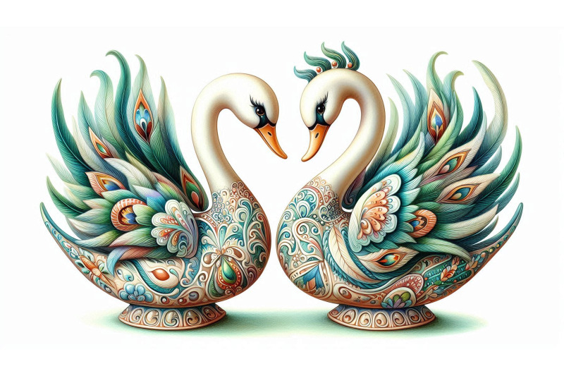 ceramic-swan-couple-painting