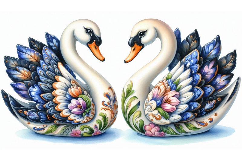 ceramic-swan-couple-painting