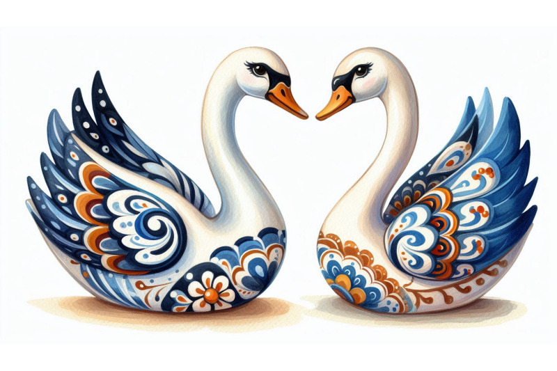ceramic-swan-couple-painting