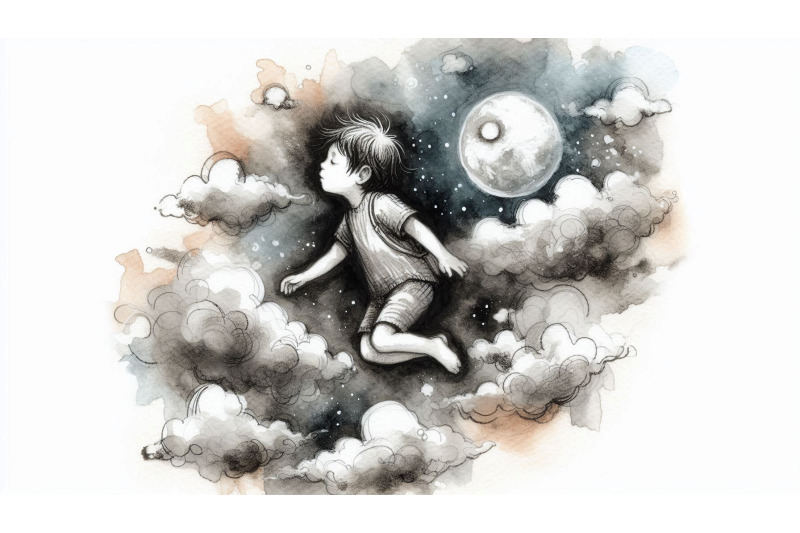 charcoal-child-floating-clouds