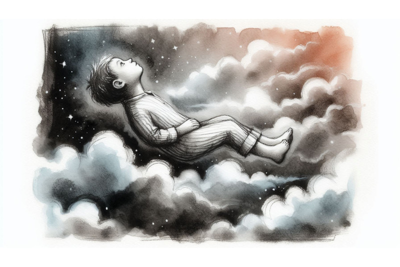 charcoal-child-floating-clouds