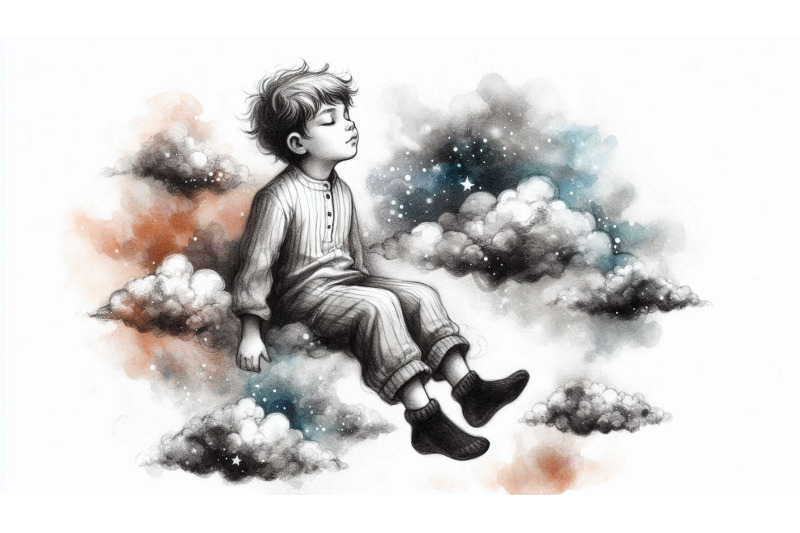 charcoal-child-floating-clouds