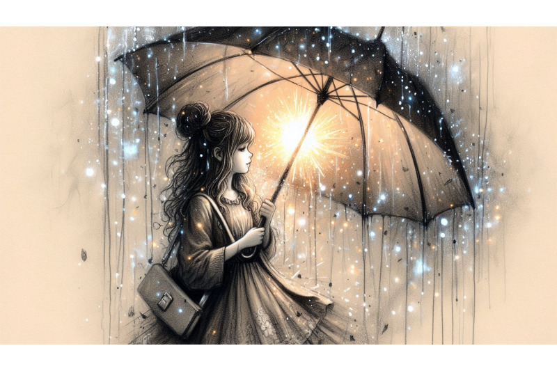 charcoal-girl-glowing-umbrella