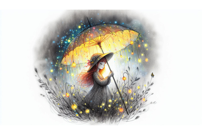 charcoal-girl-glowing-umbrella