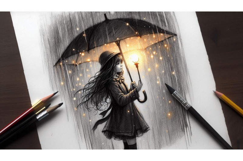 charcoal-girl-glowing-umbrella