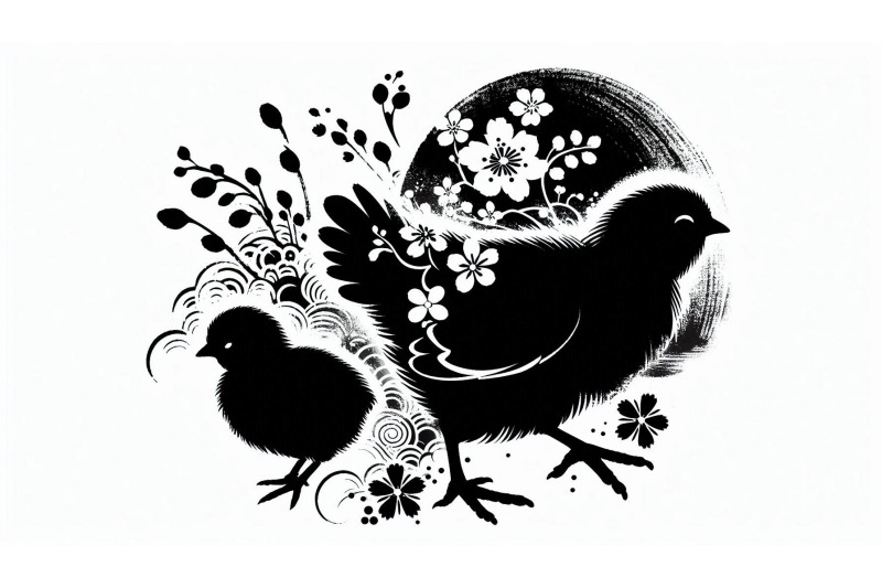 chick-in-japanese-ink-painting