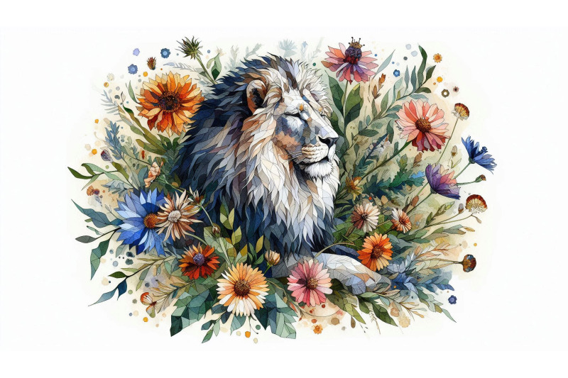cubist-lion-wildflowers