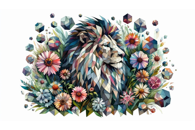 cubist-lion-wildflowers