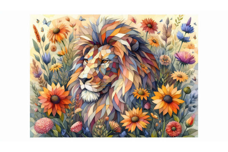 cubist-lion-wildflowers
