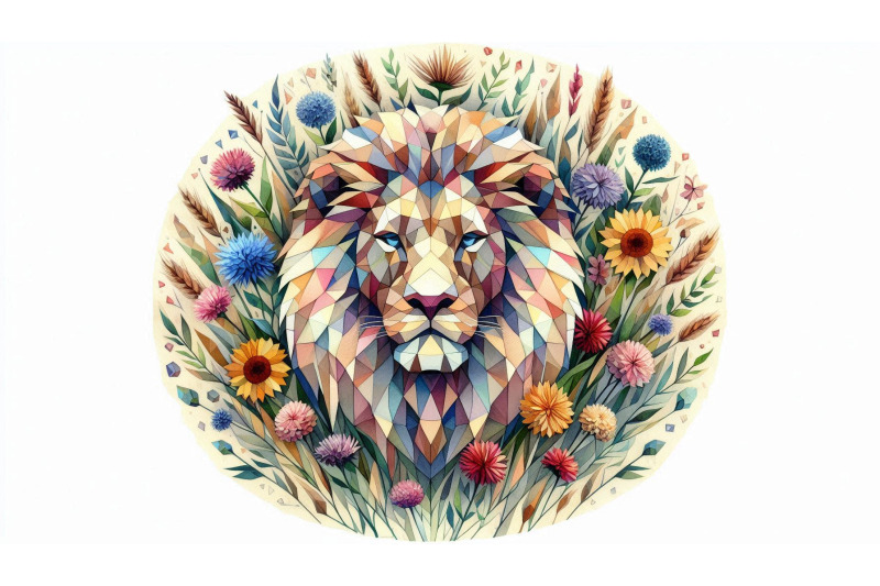 cubist-lion-wildflowers
