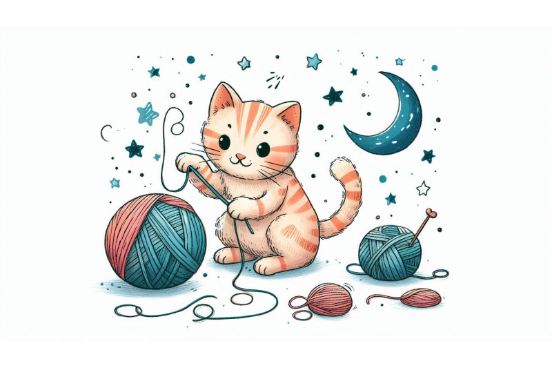 doodle-cat-playing-yarn