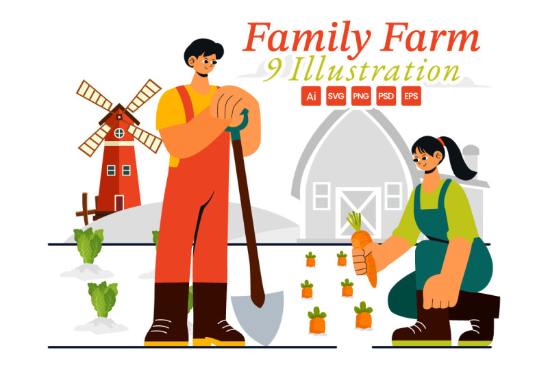 9-family-working-on-a-farm-illustration