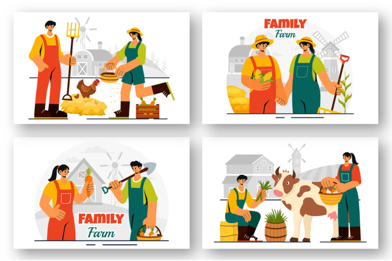 9-family-working-on-a-farm-illustration