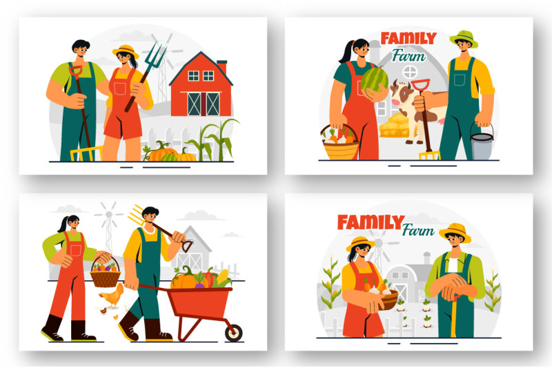 9-family-working-on-a-farm-illustration