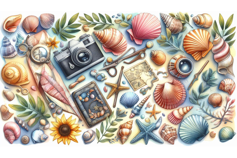 summer-collage-with-shells