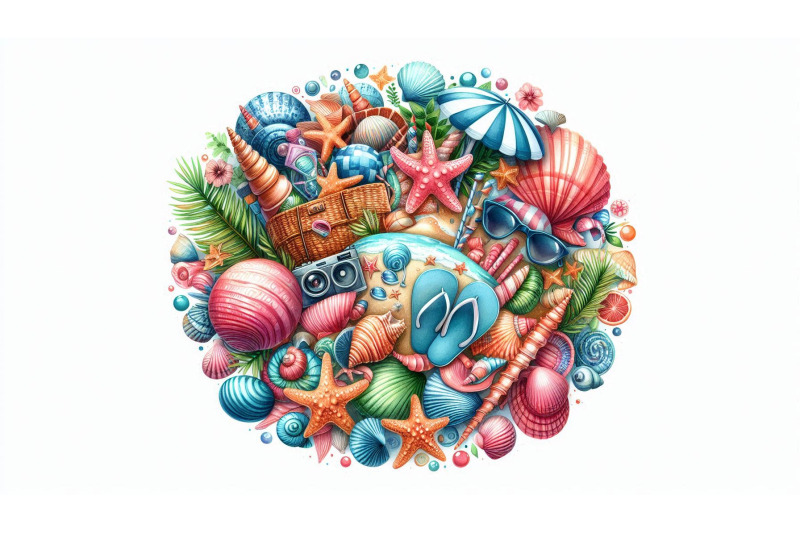 summer-collage-with-shells