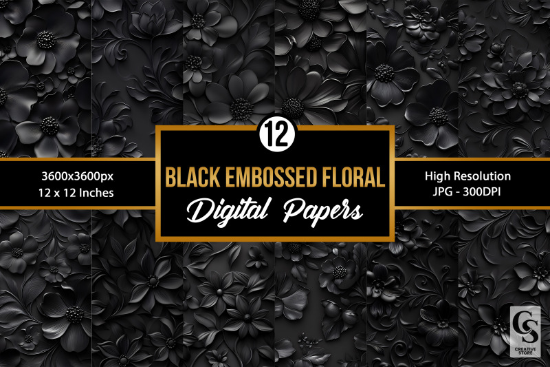 3d-black-embossed-flowers-patterns